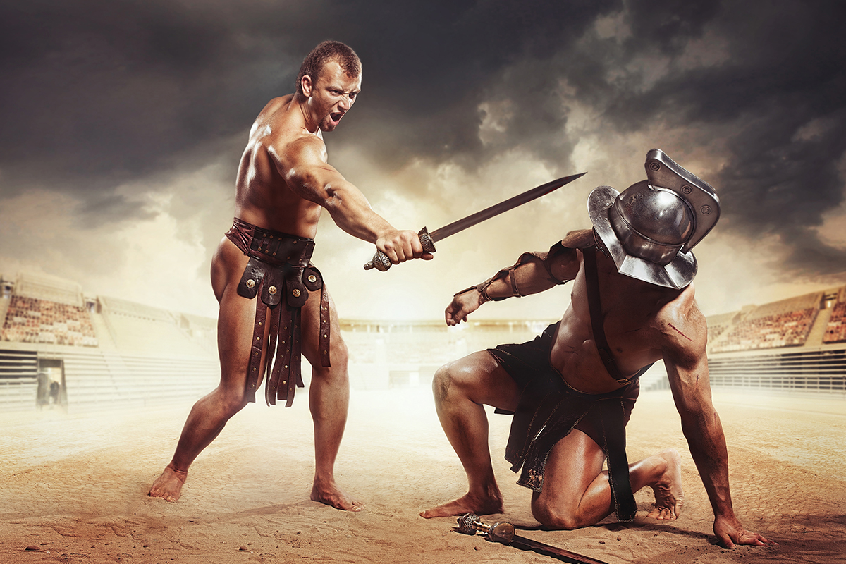 Una raffigurazione di un combattimento tra gladiatori Una raffigurazione di un combattimento tra gladiatori
