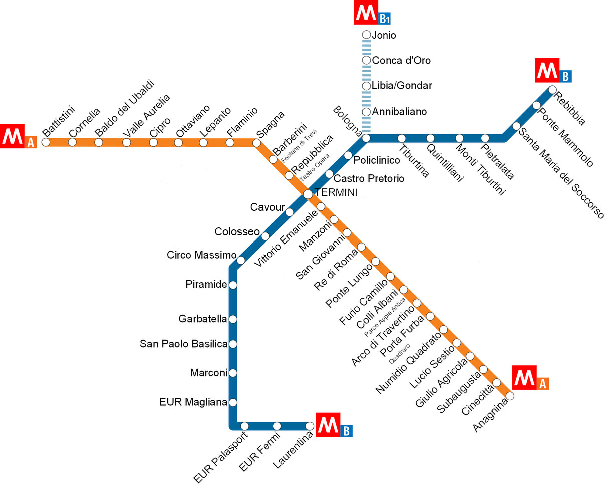 Come muoversi a Roma: la nuova mappa della Metropolitana di Roma (linee A, B e B1)